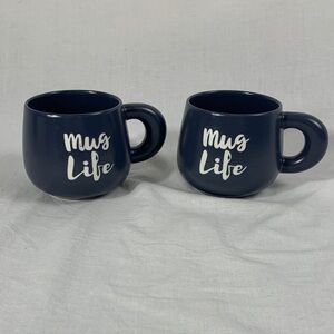 Matte Navy Blue Stonewear Mug Life with White Writing “Mug Life” Set of 2